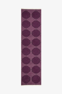 dark purple patterned runner rug in hand-knotted wool on a white background | 2x8