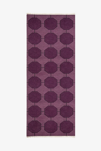 Purple patterned runner rug on a white background | 3x8