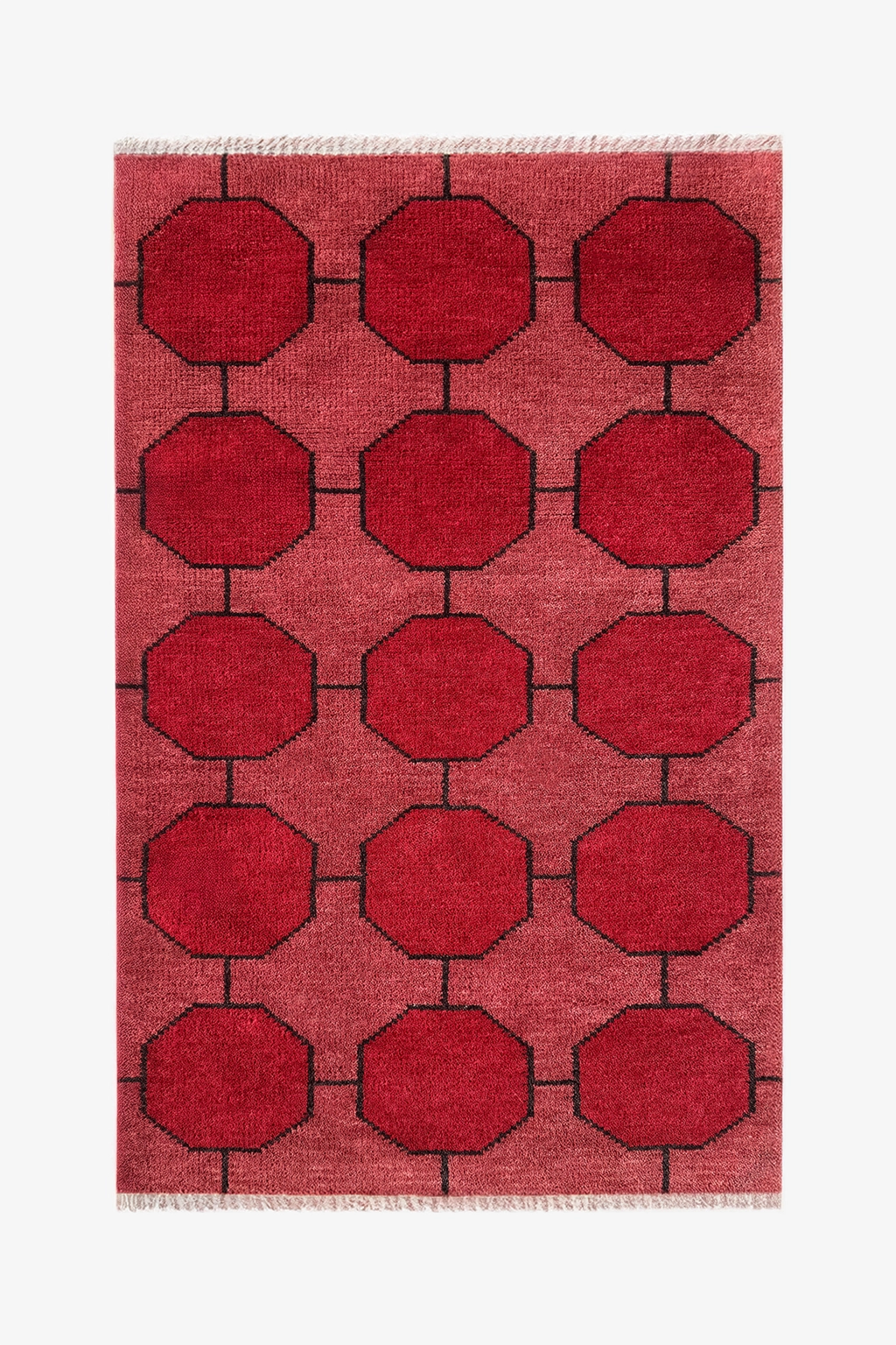 Red geometric patterned wool rug on a white background | 3x5