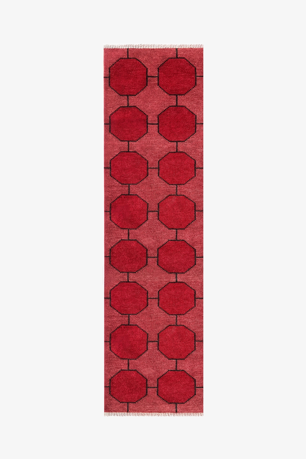 Red patterned runner rug on a white background | 2x8