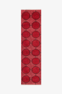 Red patterned runner rug on a white background | 2x8