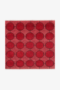 Red square rug with a geometric pattern on a white background | 5x5