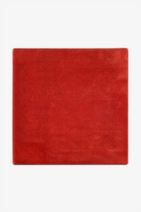 Red square wool rug on a white background