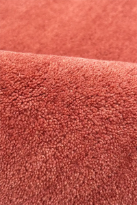 Close-up of a textured red-orange rug surface