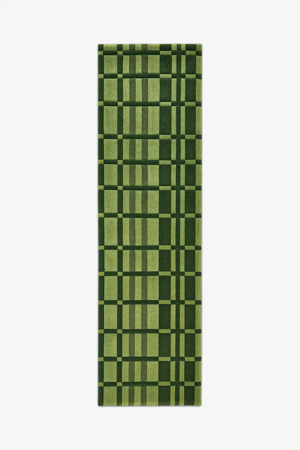 green geometric runner rug hand tufted in wool custom sizes and lengths