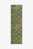 Soft Olive Checkered Hand Tufted Wool Runner Rug