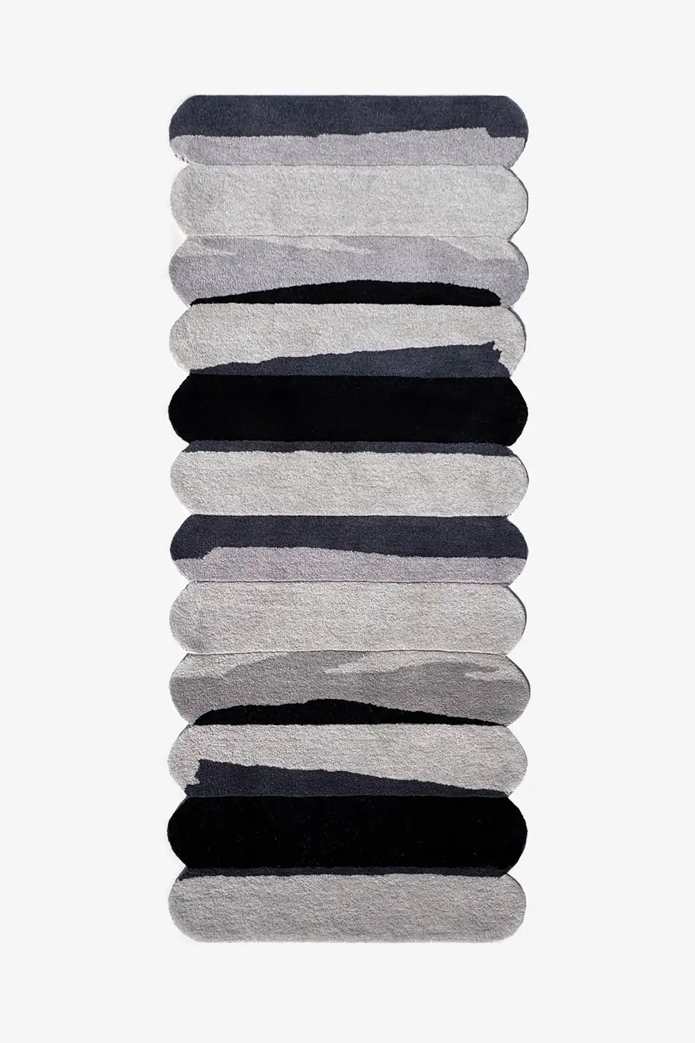 light gray scalloped wool runner rug