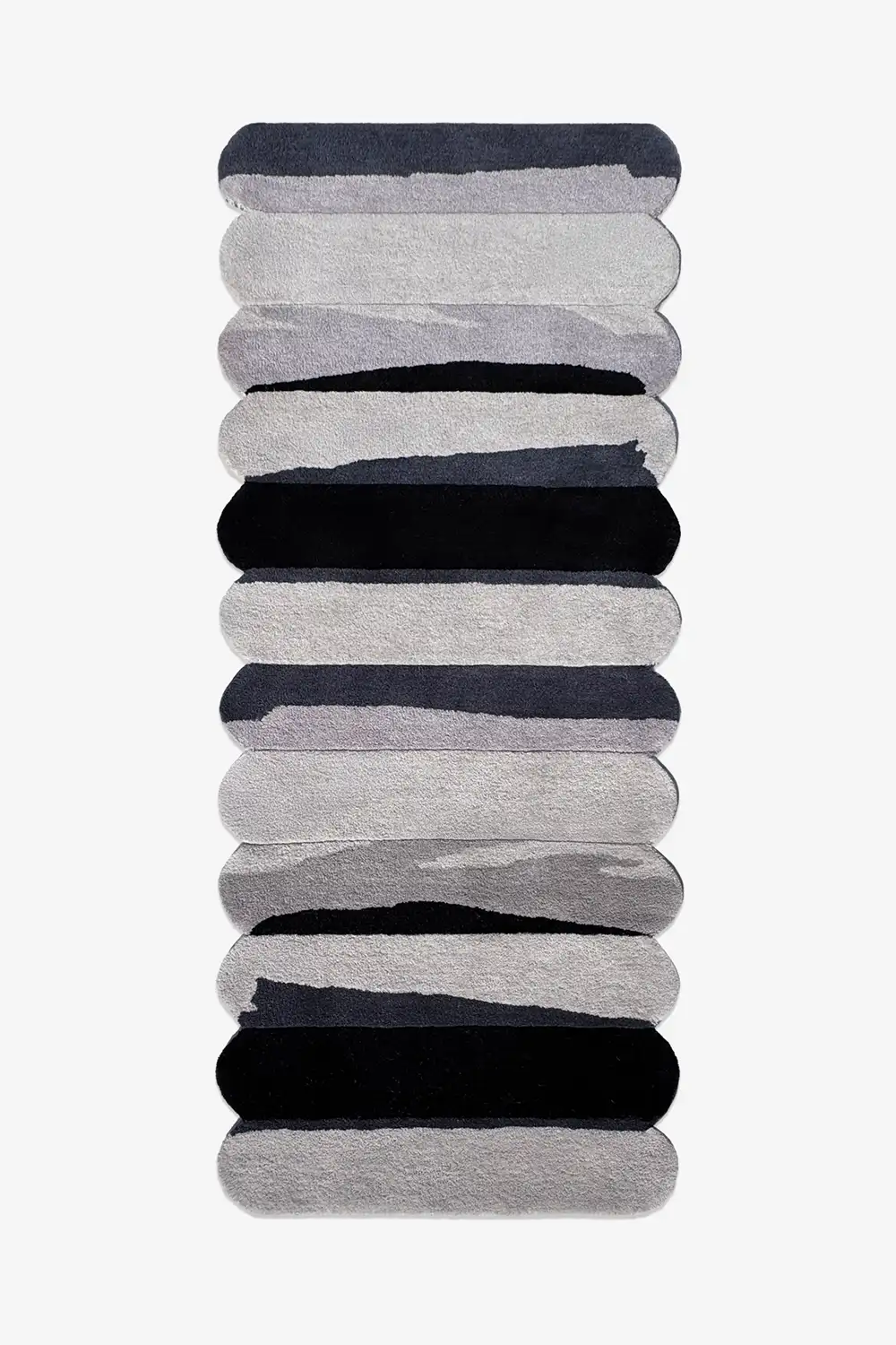 light gray scalloped wool runner rug