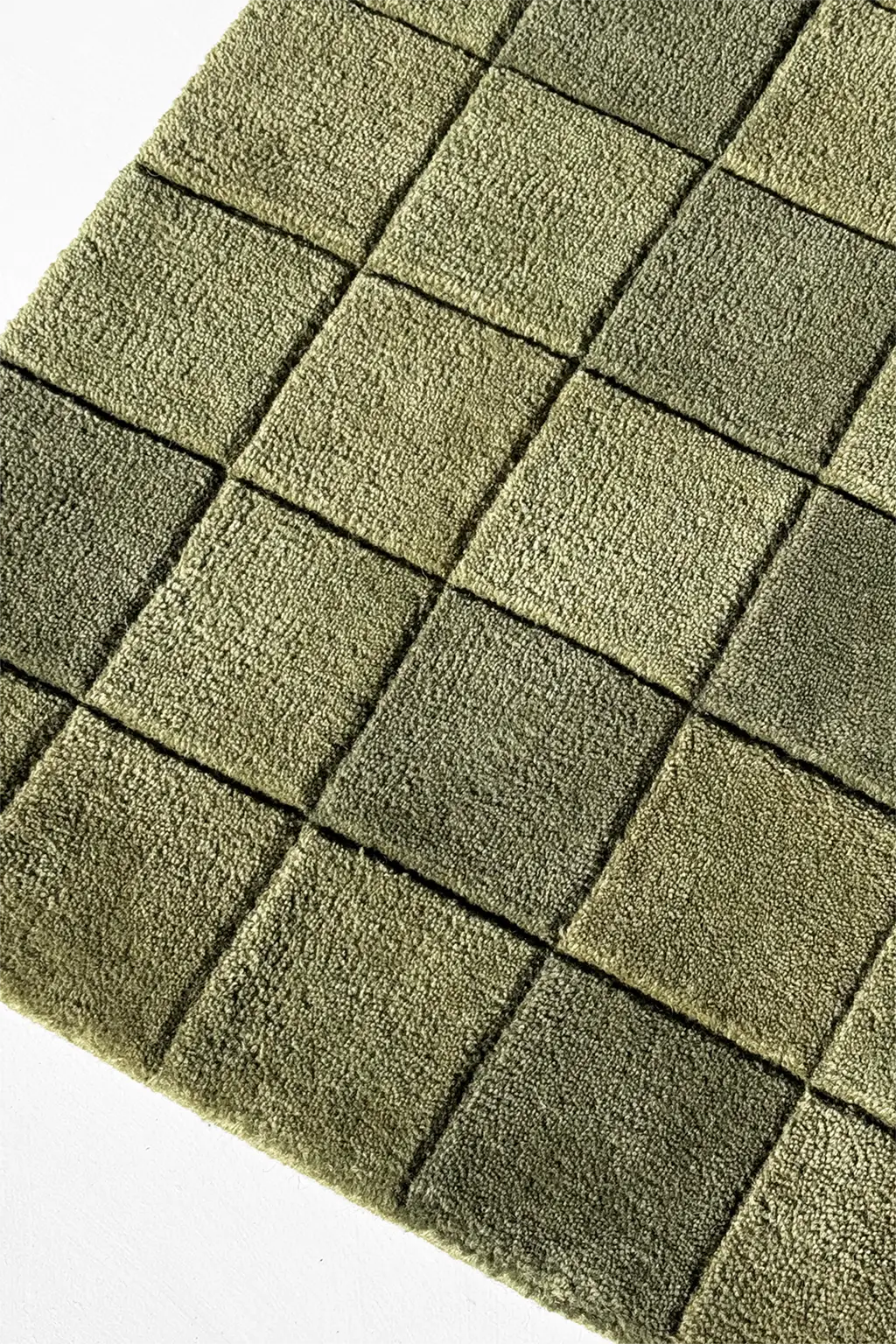 Green checkered patterned long runner rug