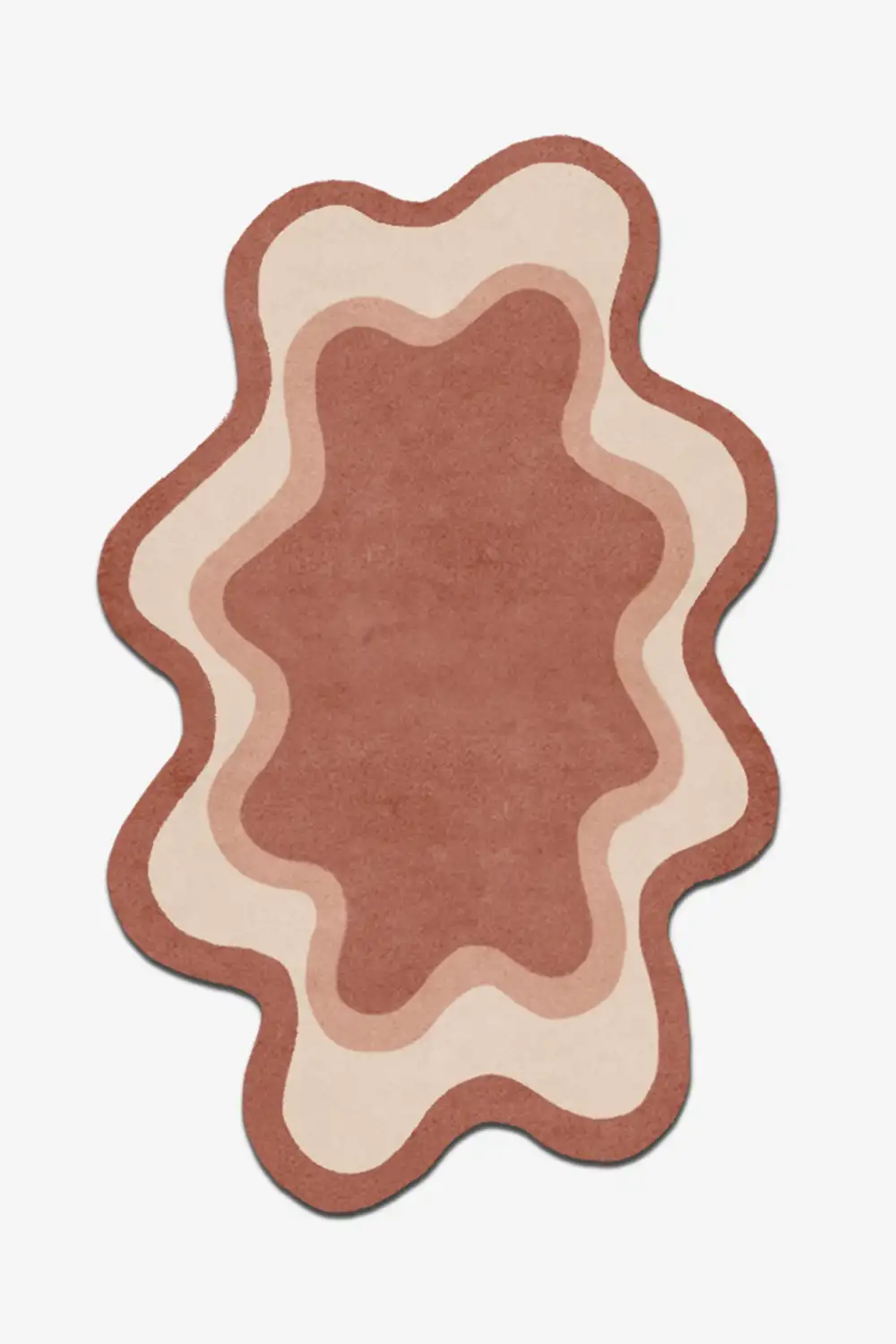 Wavy-patterned rug with brown and beige colors on a white background