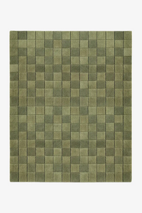 olive green checkered rug on a white background