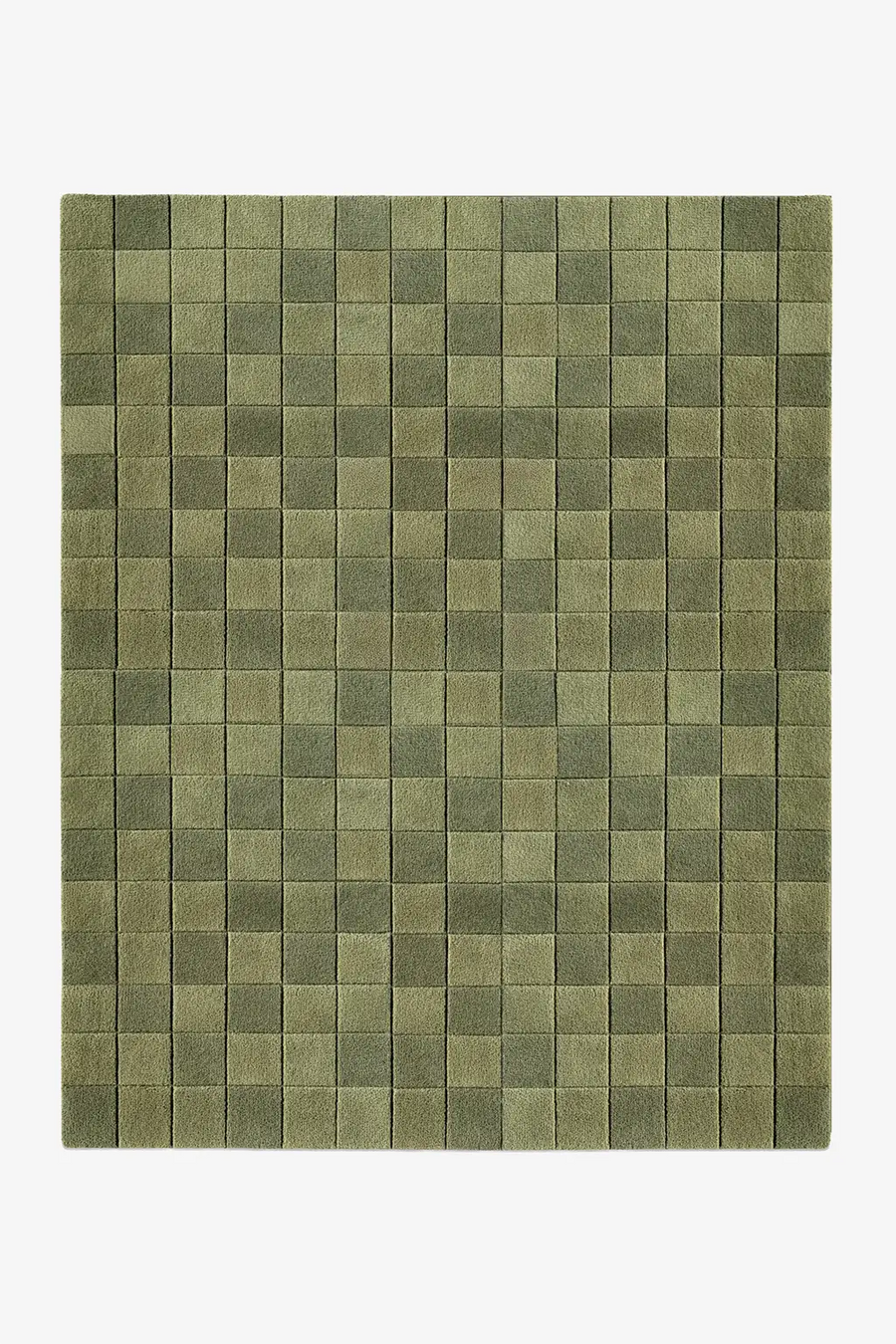 olive green checkered rug on a white background