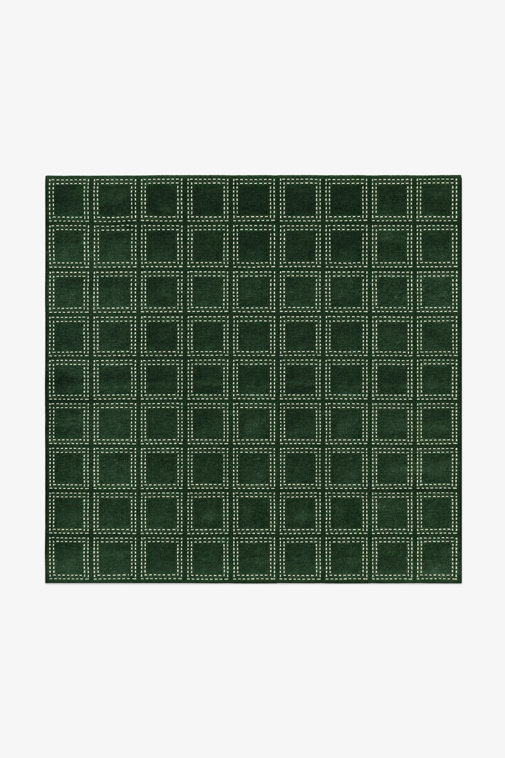 9x9 square rug with green checkered pattern in hand-knotted wool