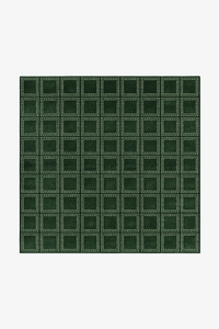 9x9 square rug with green checkered pattern in hand-knotted wool