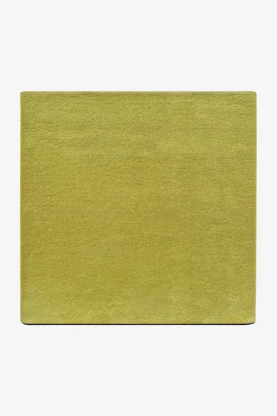 Solid lime green square wool area rug on a white background