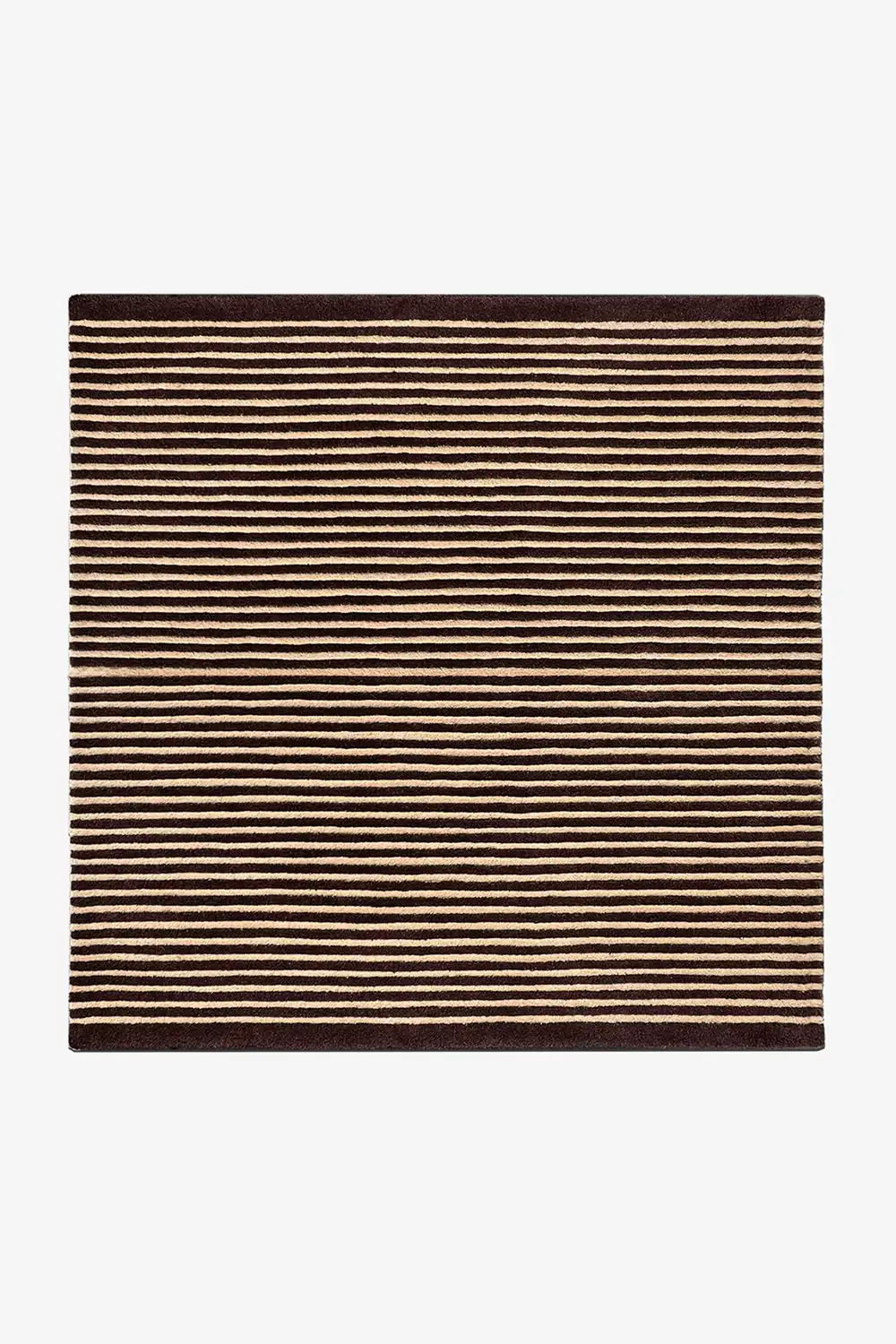 Brown and tan square wool rug with striped tufted texture for modern living spaces