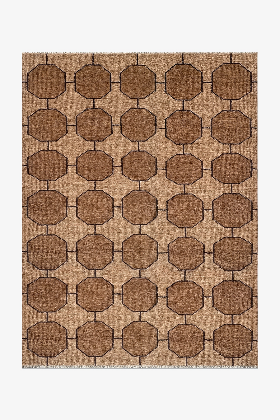 Taupe Octagon Link Hand-Knotted Wool Rug