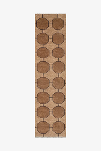 taupe runner rug with geometric pattern on a white background | 2x8