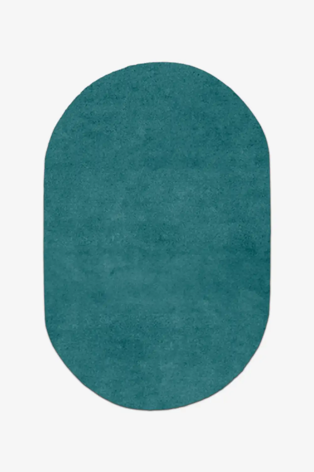 Teal oval wool rug on a white background 8x10
