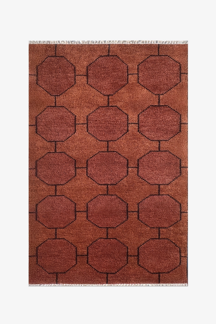 Chestnut Octagon Link Hand-Knotted Wool Rug