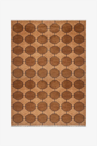warm golden brown 6x9 geometric patterned rug hand-knotted in wool on a white background honey gold | 6x9