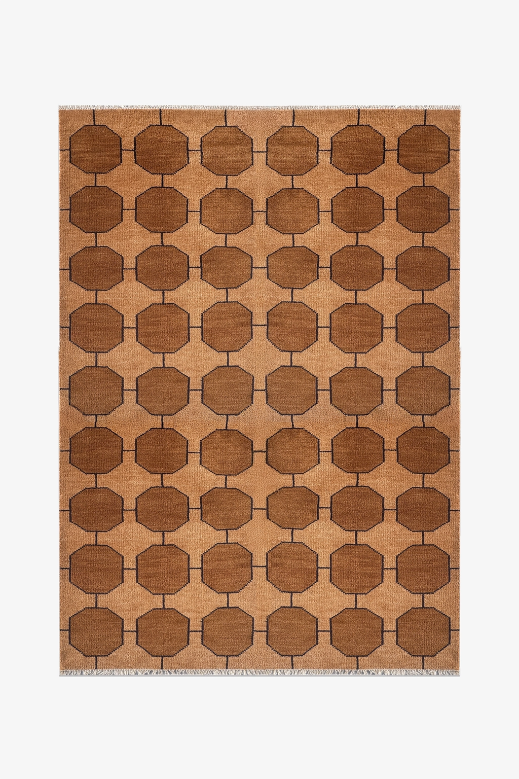honey gold brown patterned rug with geometric design on a plain background | 6x9