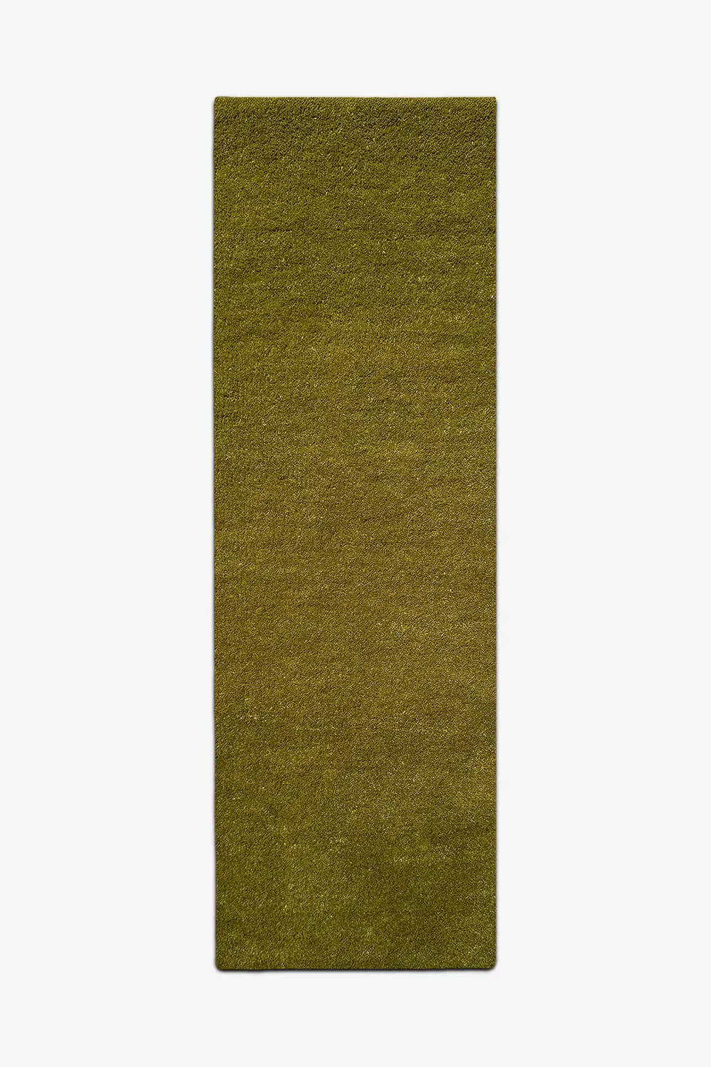 olive green wool runner rug on a white background, perfect for long hallways and entryways