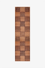 Brown and Tan Checkered Grid Hand Knotted Wool Runner Rug