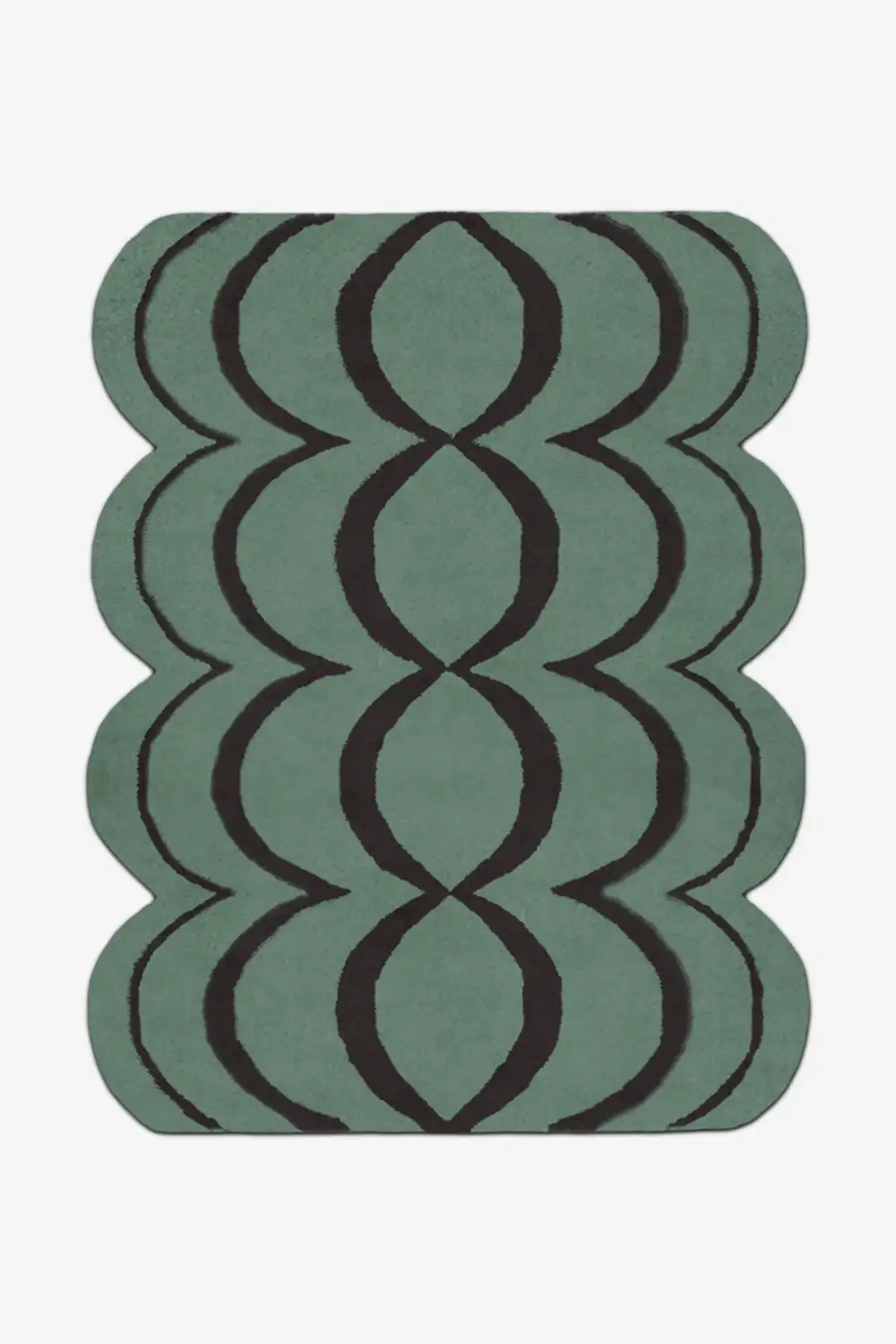 sage green rug with black wavy pattern on a white background