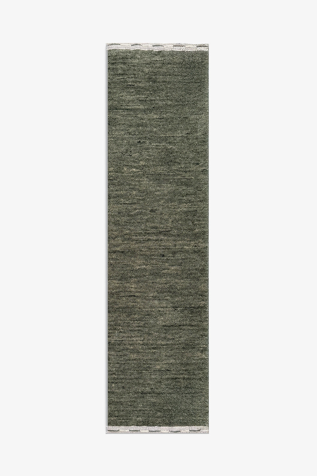 A long, narrow runner rug in a heathered sage green color, shown flat against a solid white background.
