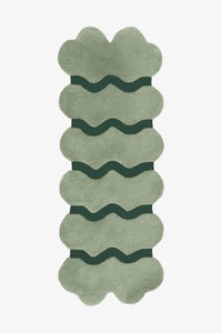 3x8 sage and dark green scalloped runner rug, ideal for organic modern interiors, nature-inspired hallways, or earthy minimalist spaces