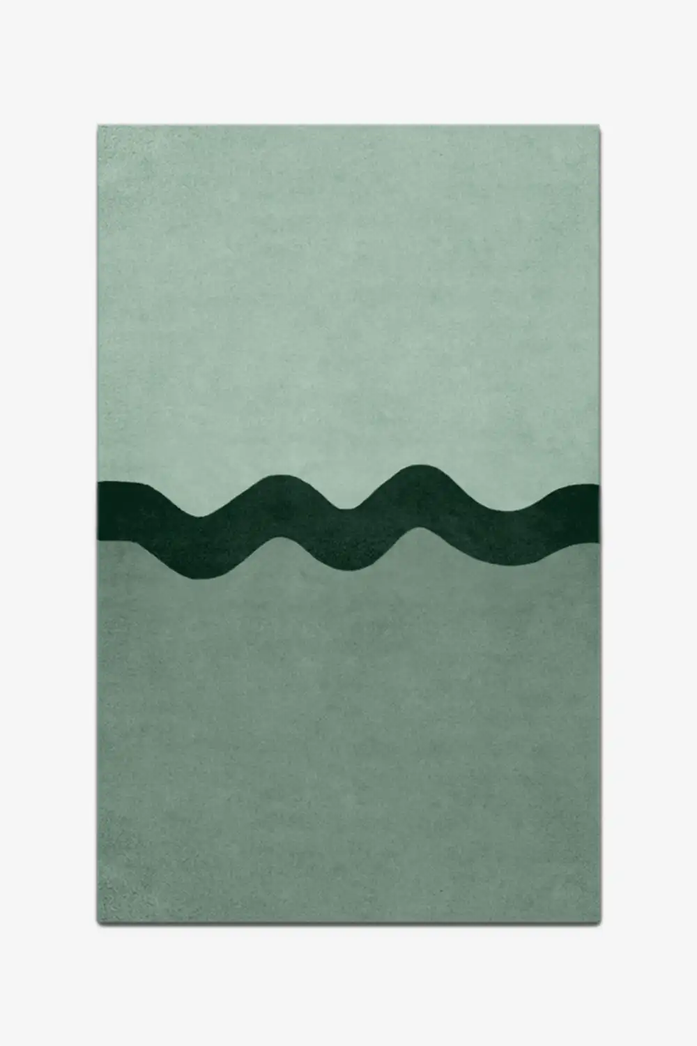 Rectangular green rug with wavy black line design on a white background