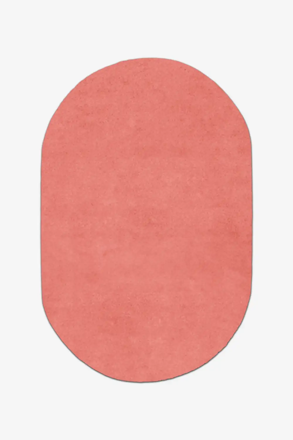 salmon pink oval rug on a white background in custom sizes