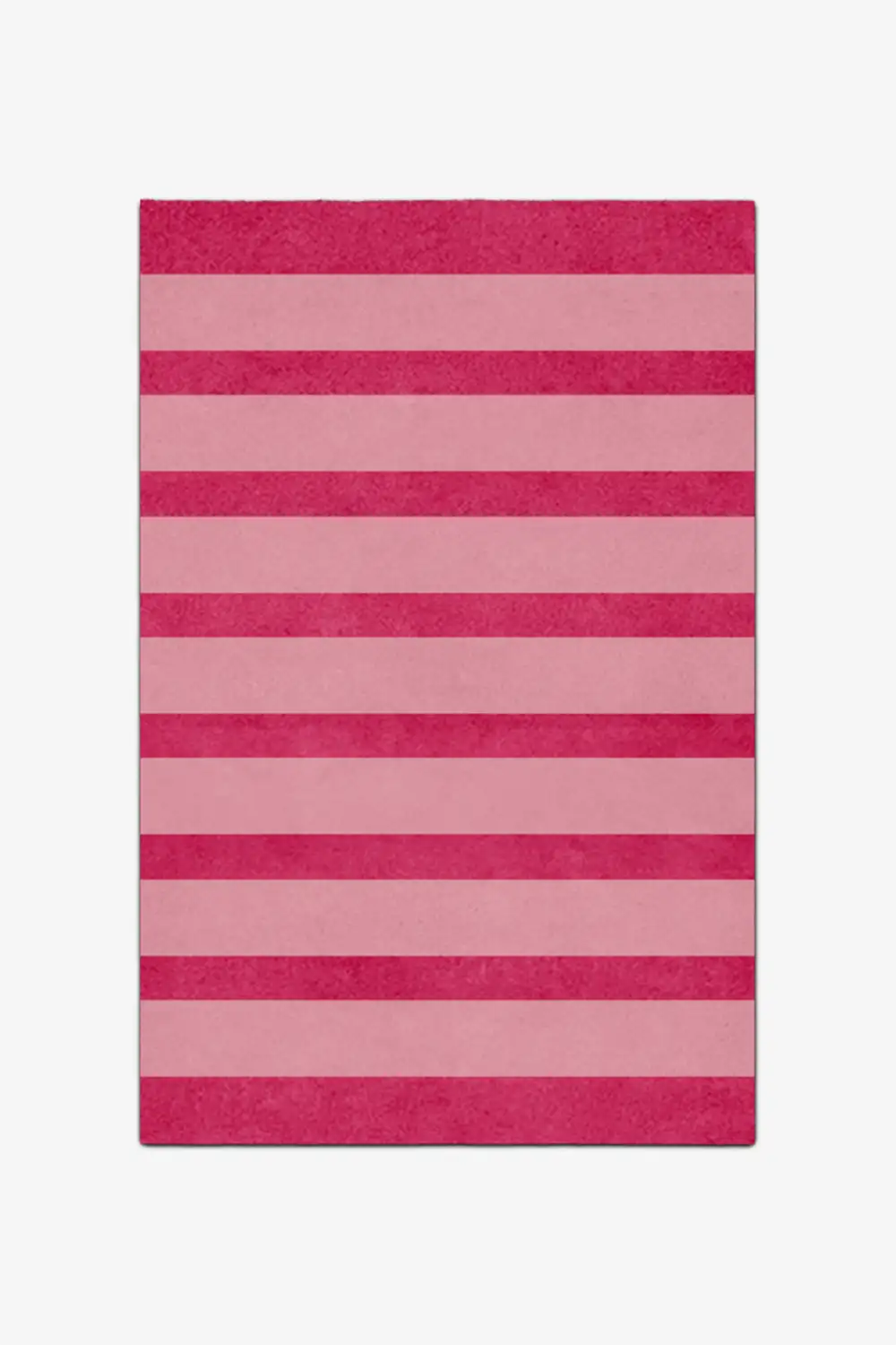Rectangular pink and red striped rug on a white background