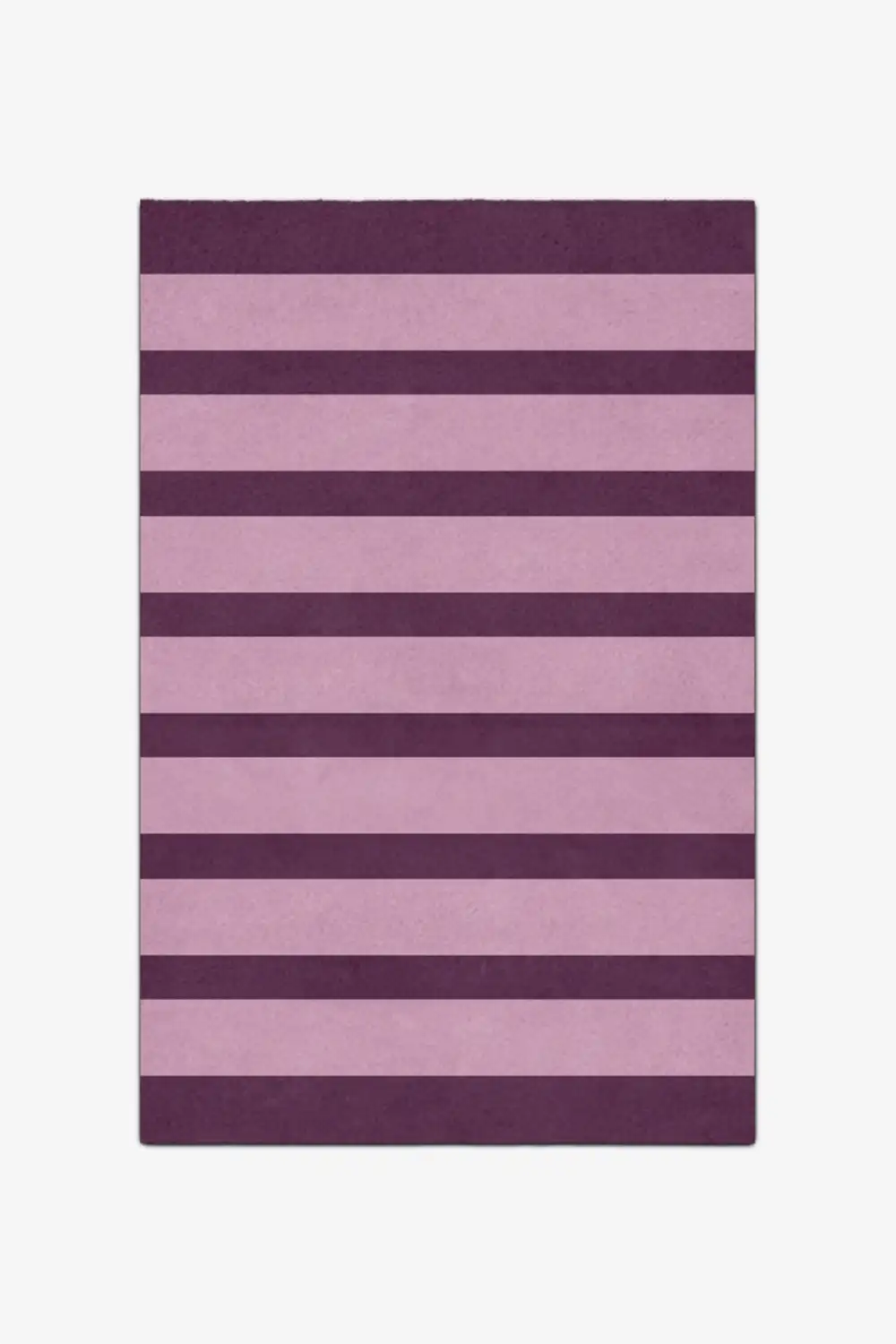 Purple and pink striped rug on a white background