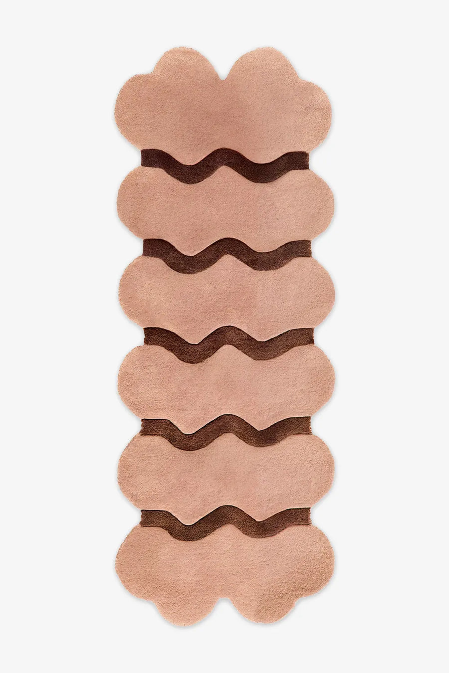 Warm tan and cocoa brown scalloped wide runner, an earthy, boho-inspired piece for creative spaces, cozy hallways, or playful home decor.