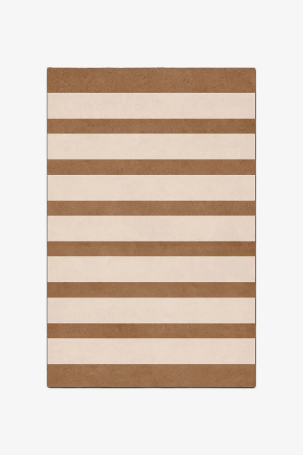 Rectangular rug with brown and beige horizontal stripes on a white background