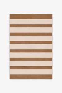 Rectangular rug with brown and beige horizontal stripes on a white background