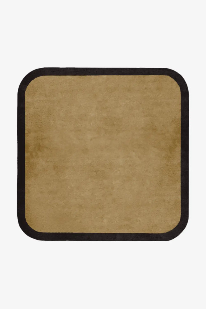 Olive green square wool rug with black border, modern custom square rug for living room or entryway