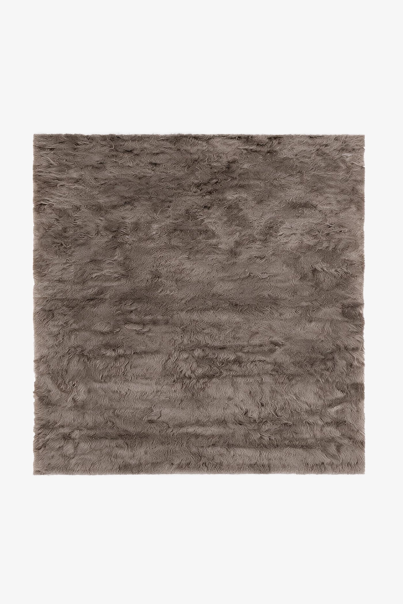Taupe Square Hand-Knotted Shag Wool Rug