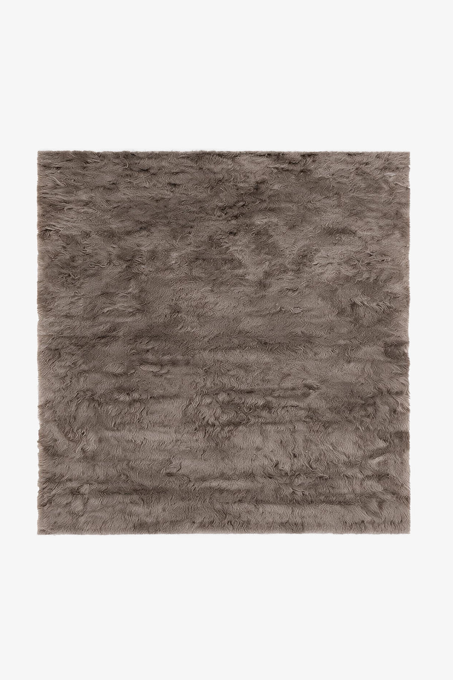 Taupe Square Hand-Knotted Shag Wool Rug