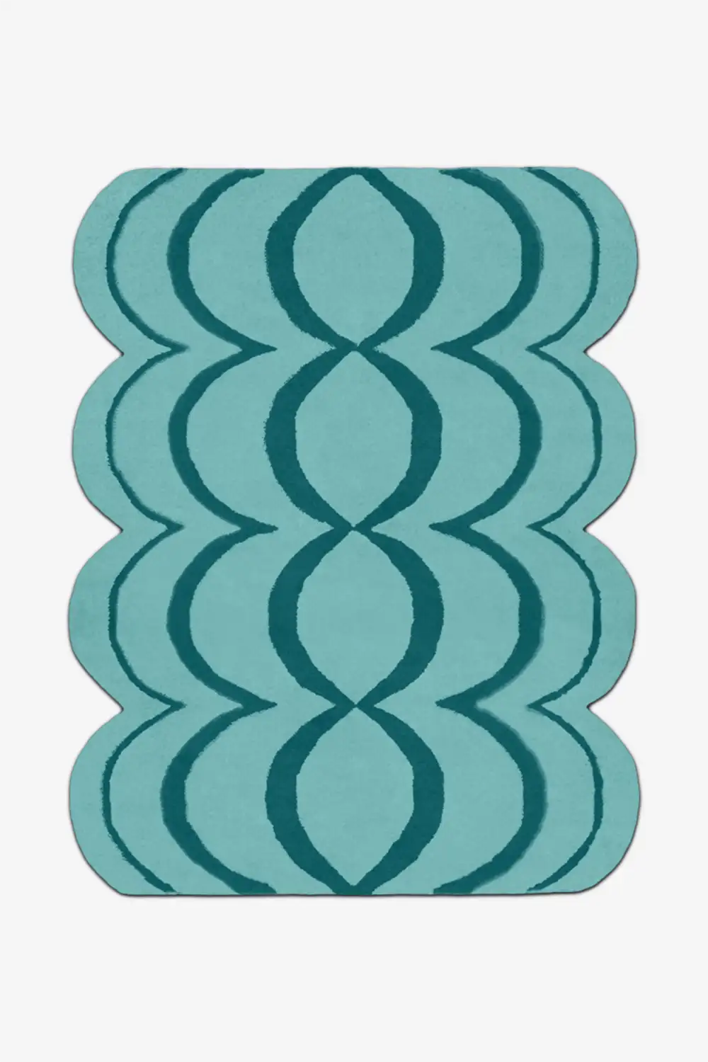 Teal rug with wavy pattern on a white background
