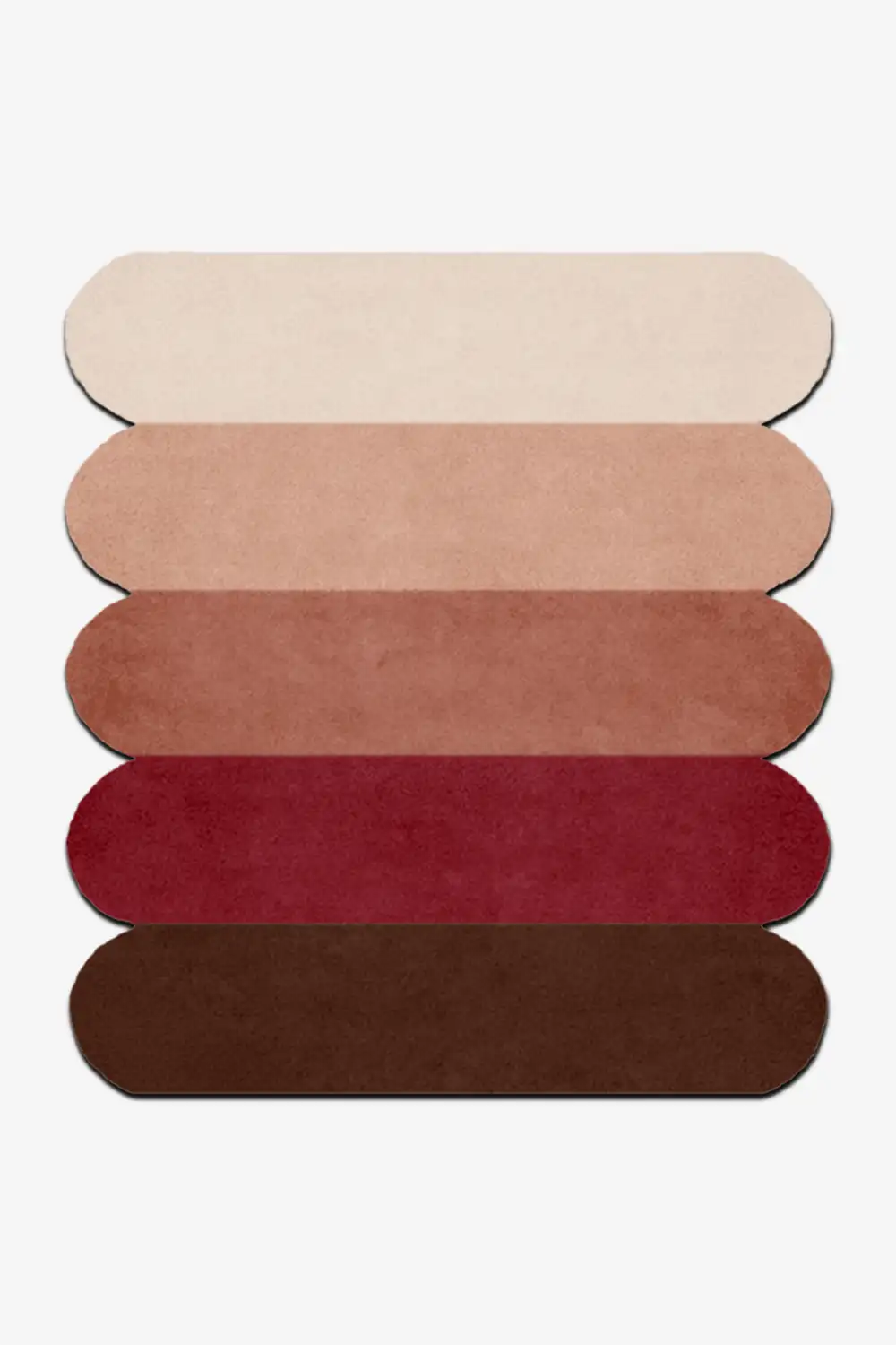 custom wool rug with scalloped edges shown in warm earth tones from light neutral, rust, to deep brown