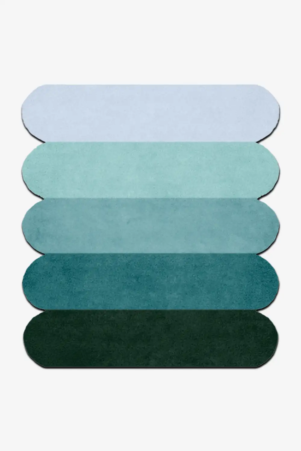 custom rug with light blue, teal and deep green scalloped sections for modern interiors
