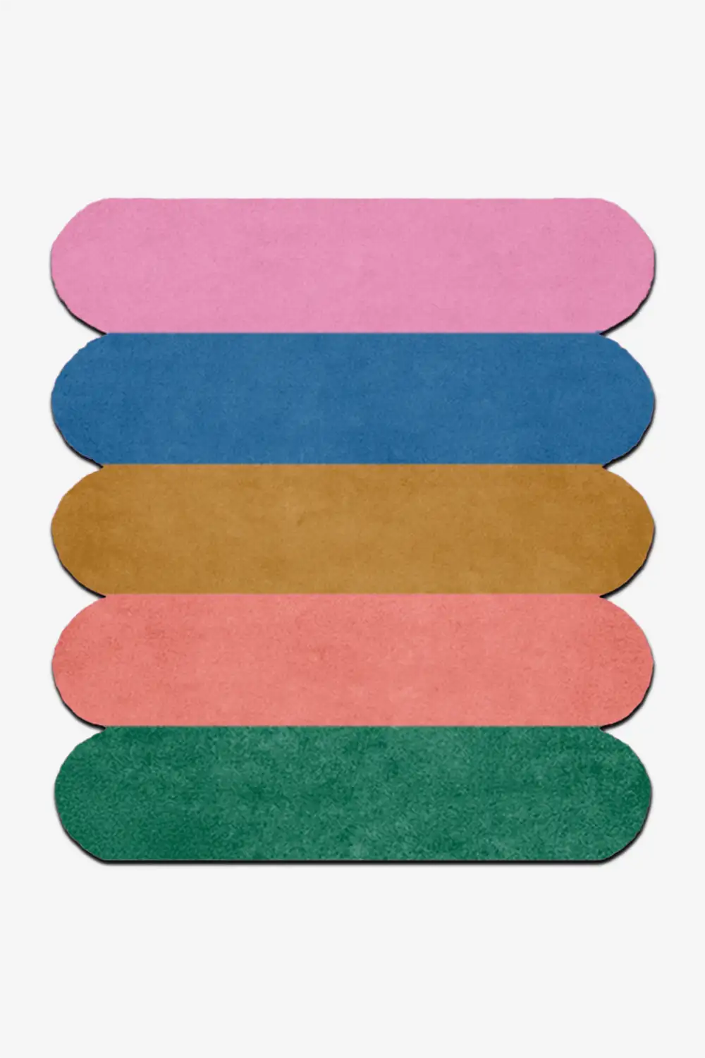 custom funky rug in pink, blue, gold, red, and green on a white background