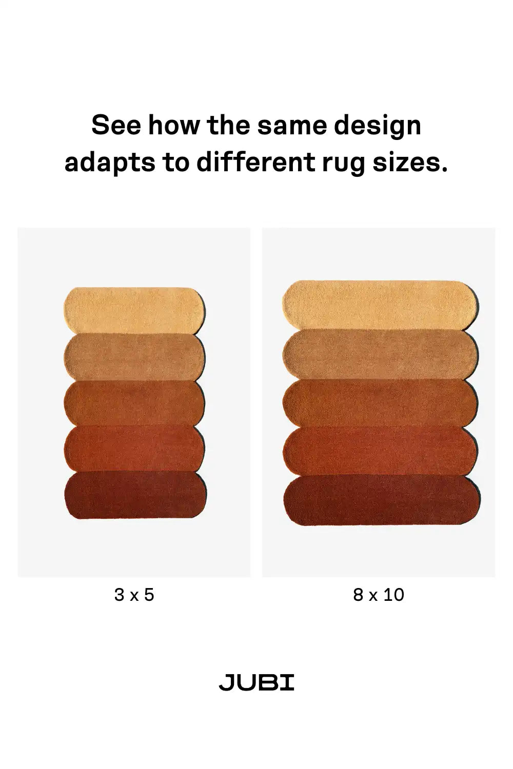 diagram showing the tiers scalloped rug by jubi rugs at various sizes to show how the design scales