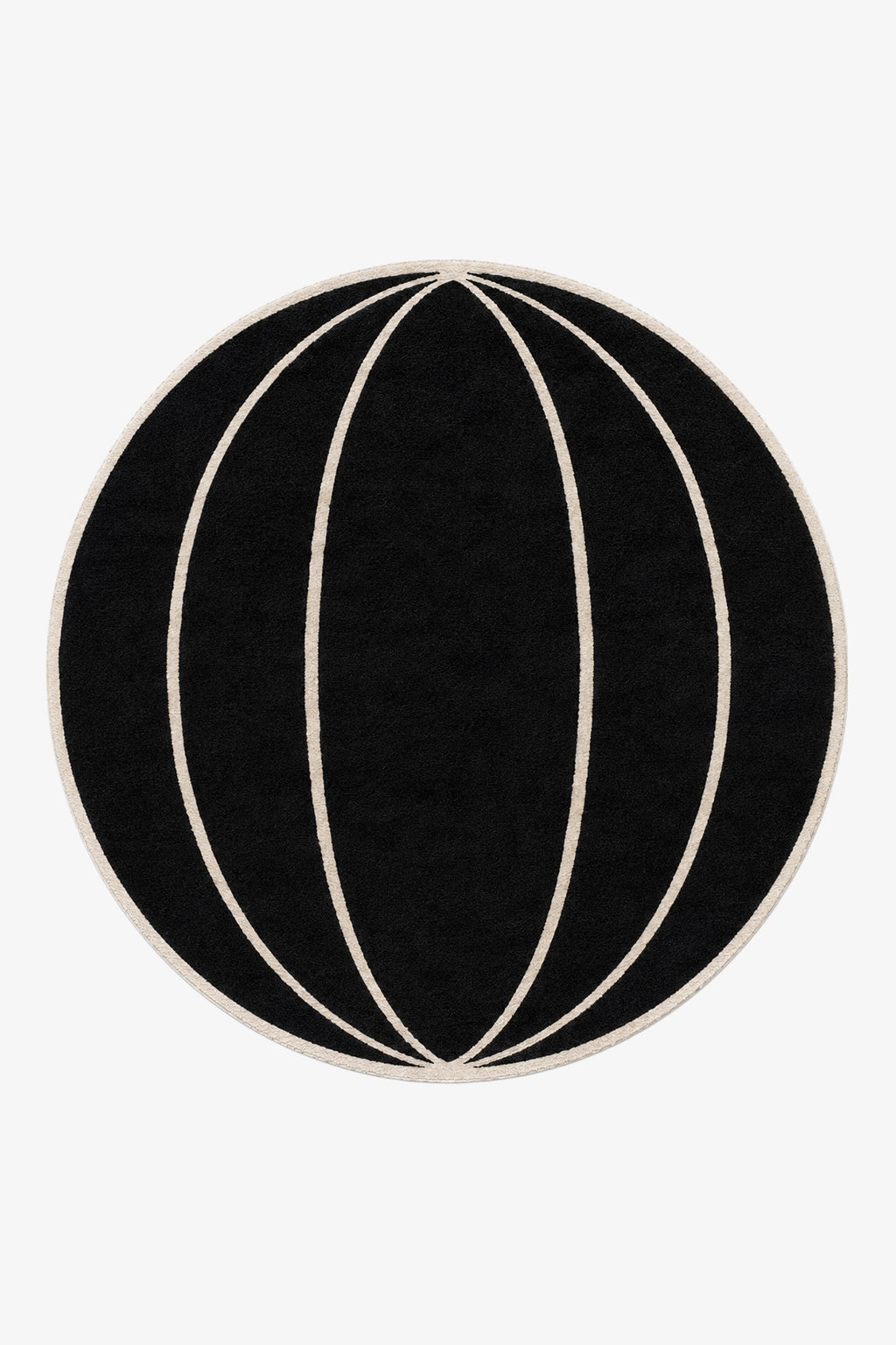 black round rug with arched stripes in contemporary design