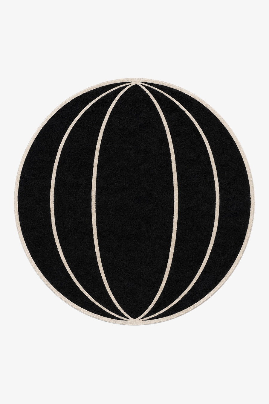 black round rug with arched stripes in contemporary design