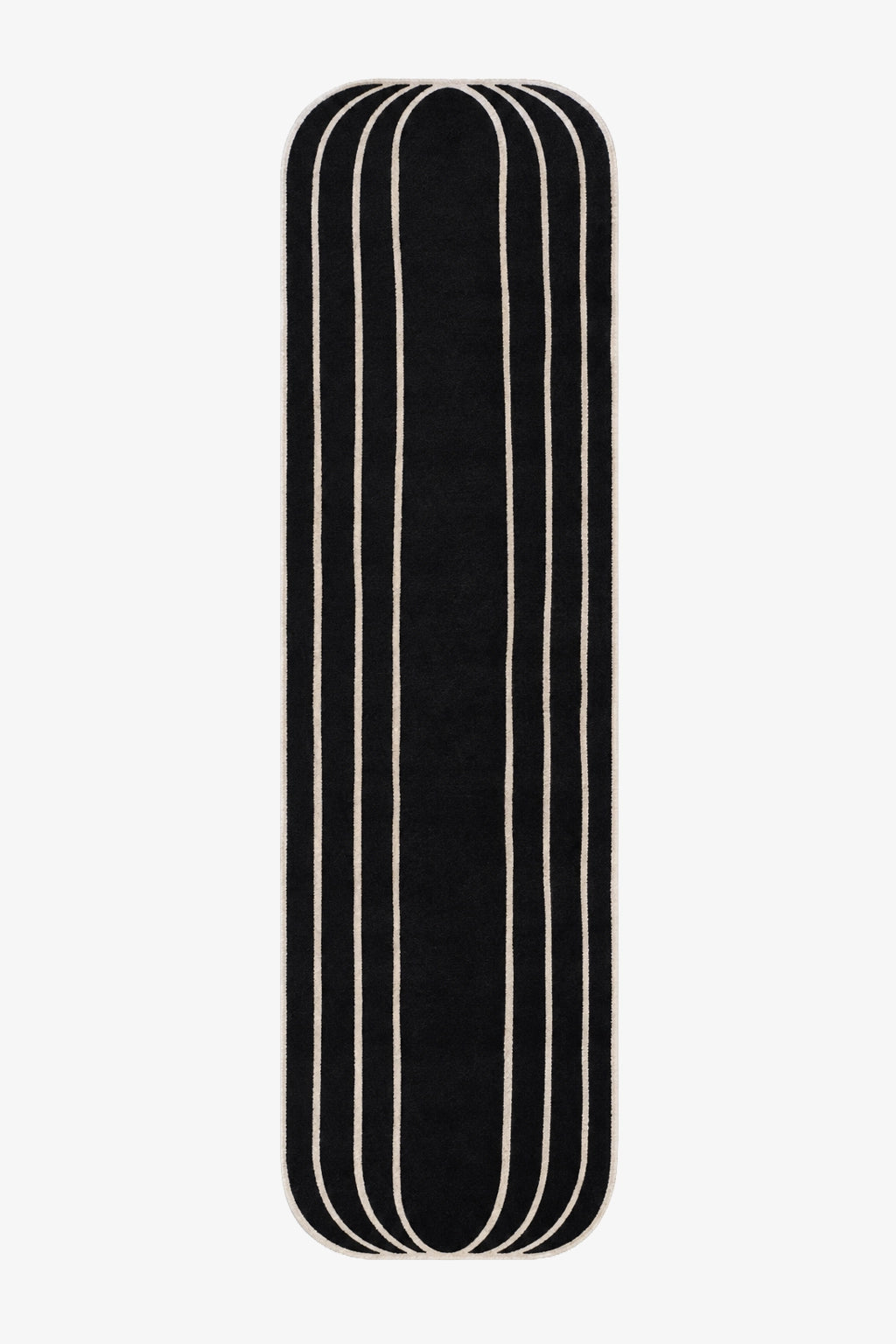 contemporary black and white runner rug with curved edges