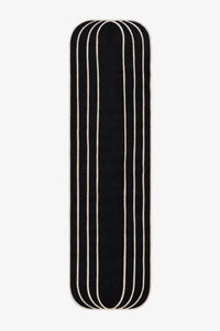 contemporary black and white runner rug with curved edges